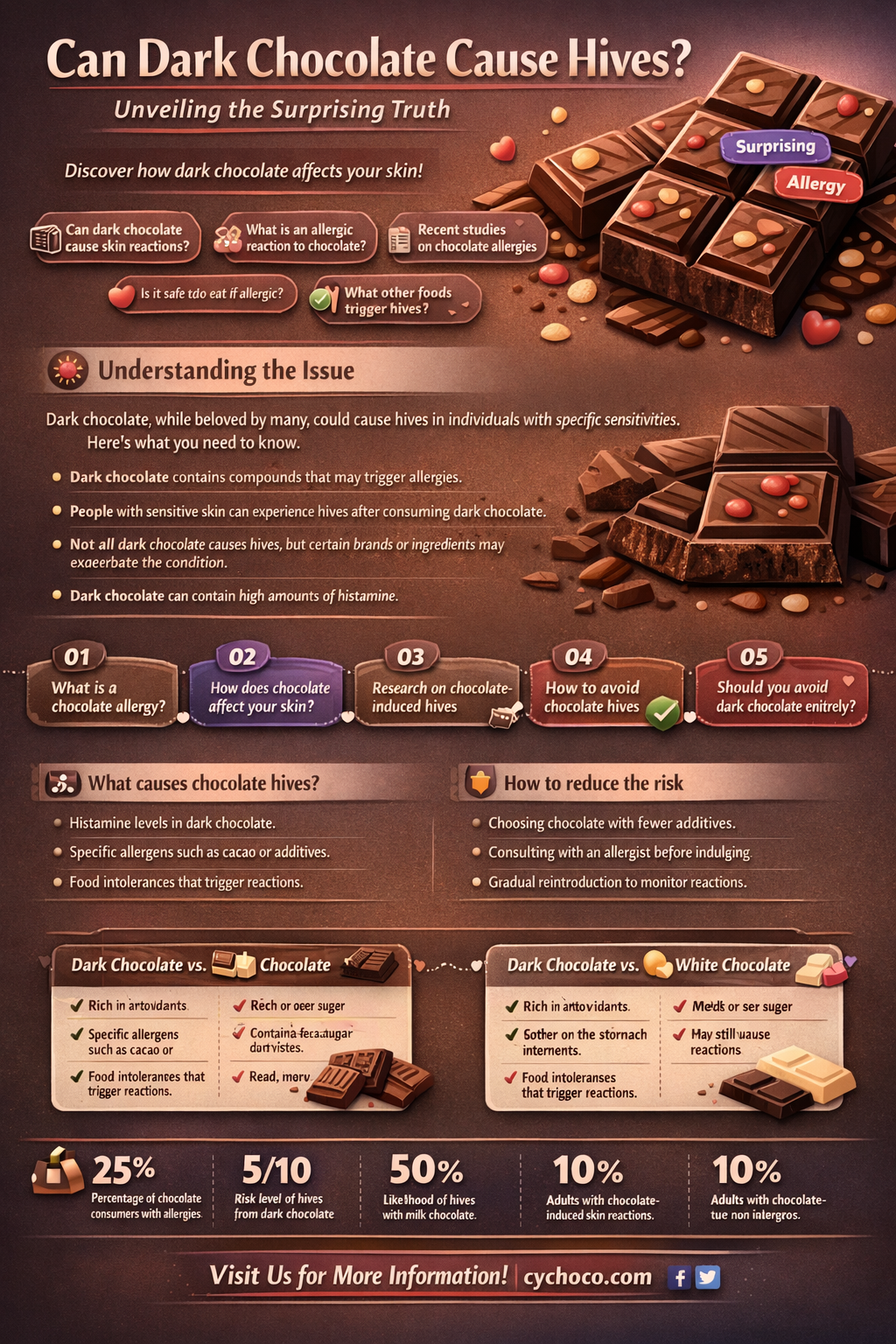 can eating too much dark chocolate give you hives