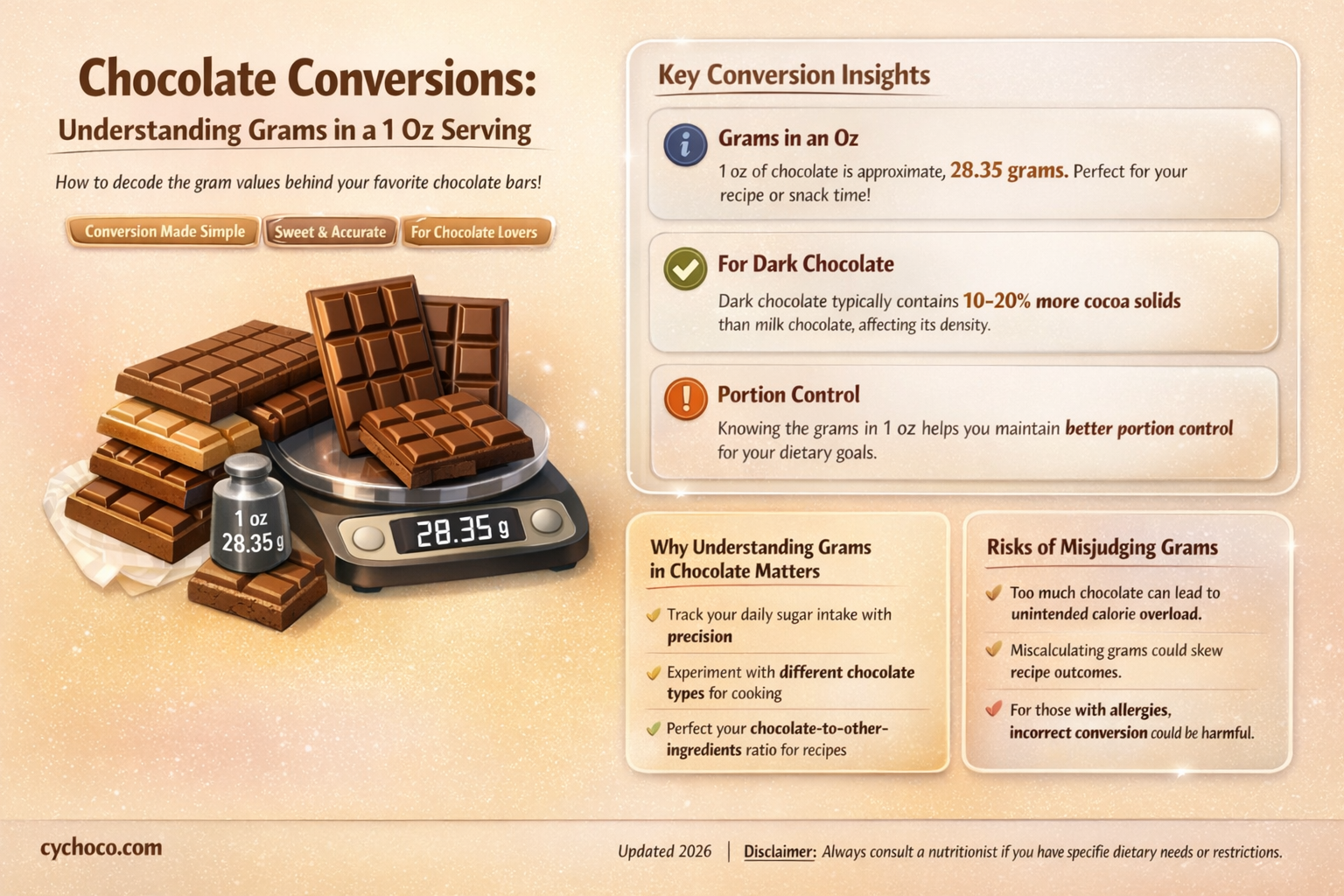 how many grams in 1 oz chocolate
