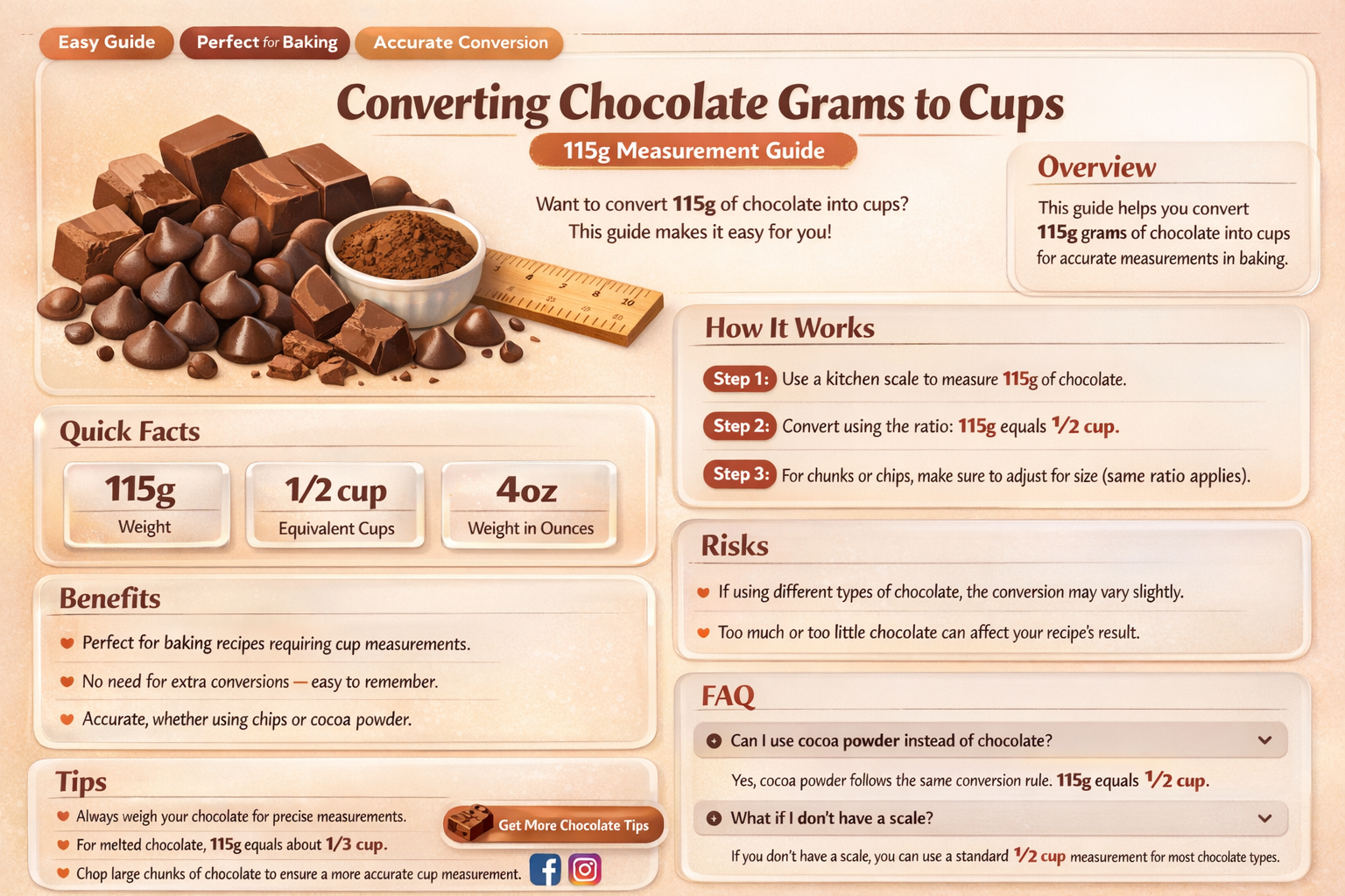 how many cups is 115g of chocolate