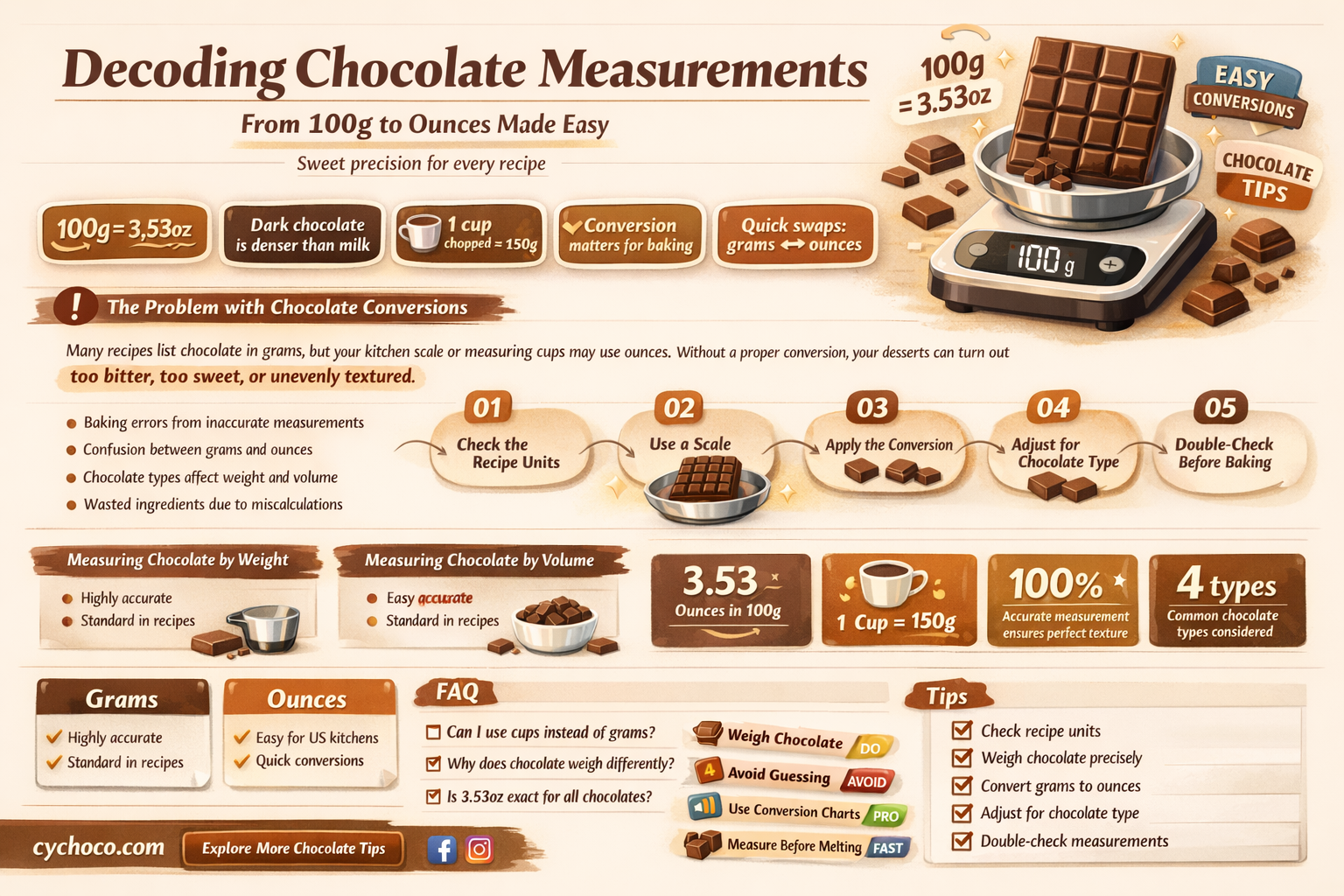 how many ounces is 100g of chocolate