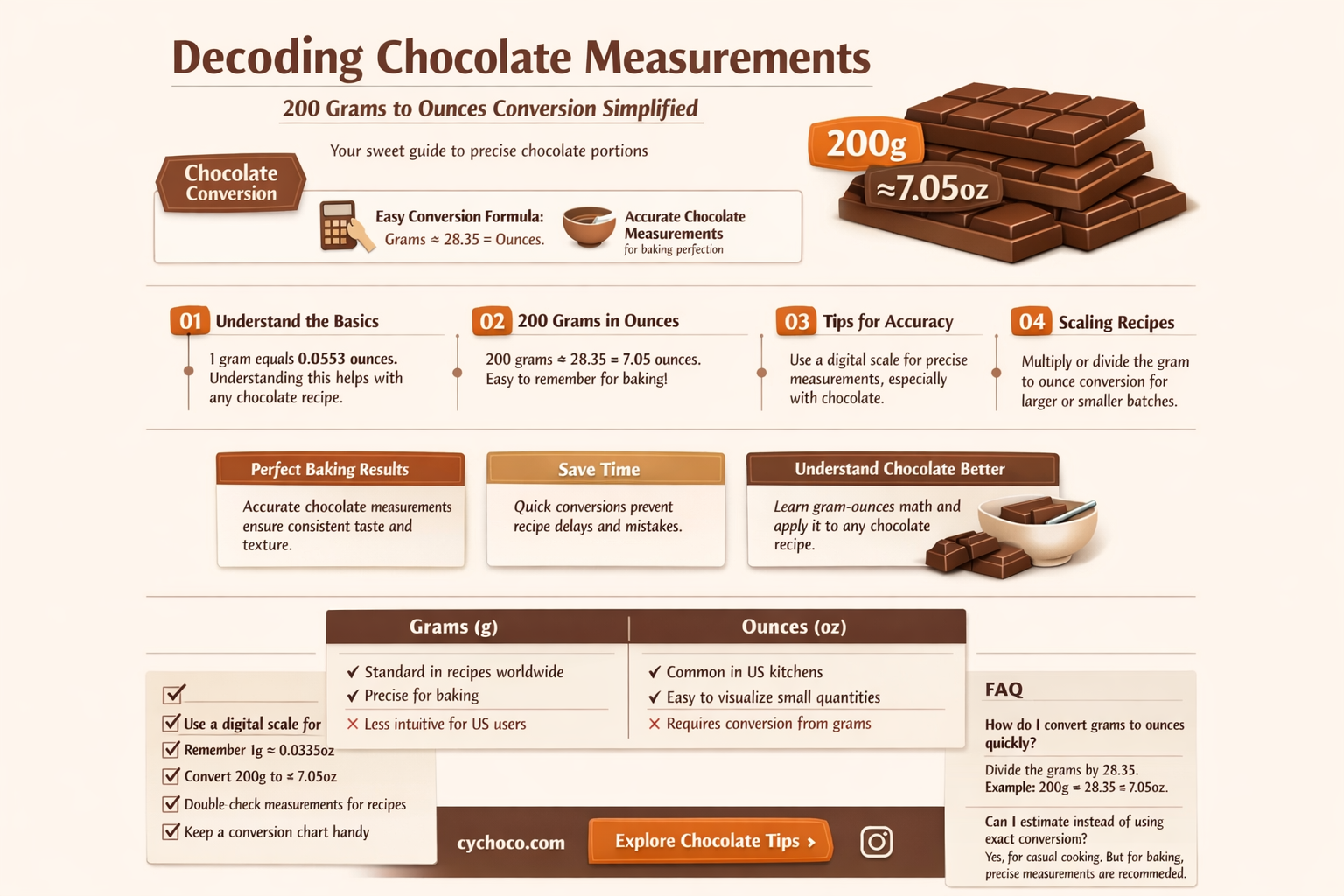 how many oz is 200g chocolate