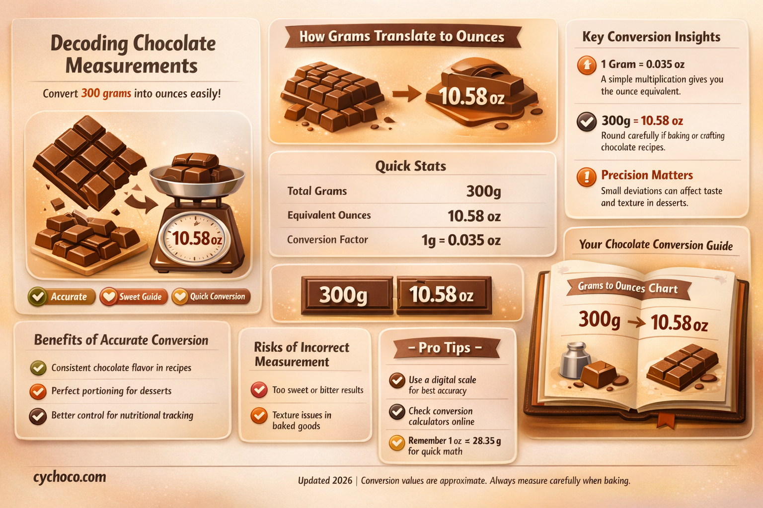 how many ounces is 300g of chocolate