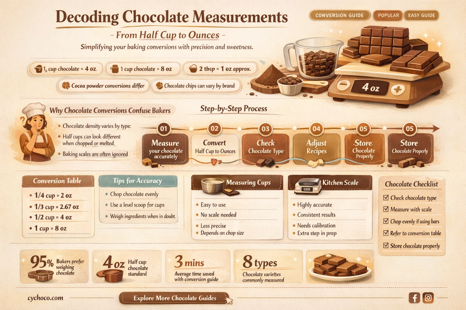 how many ounces in half cup chocolate