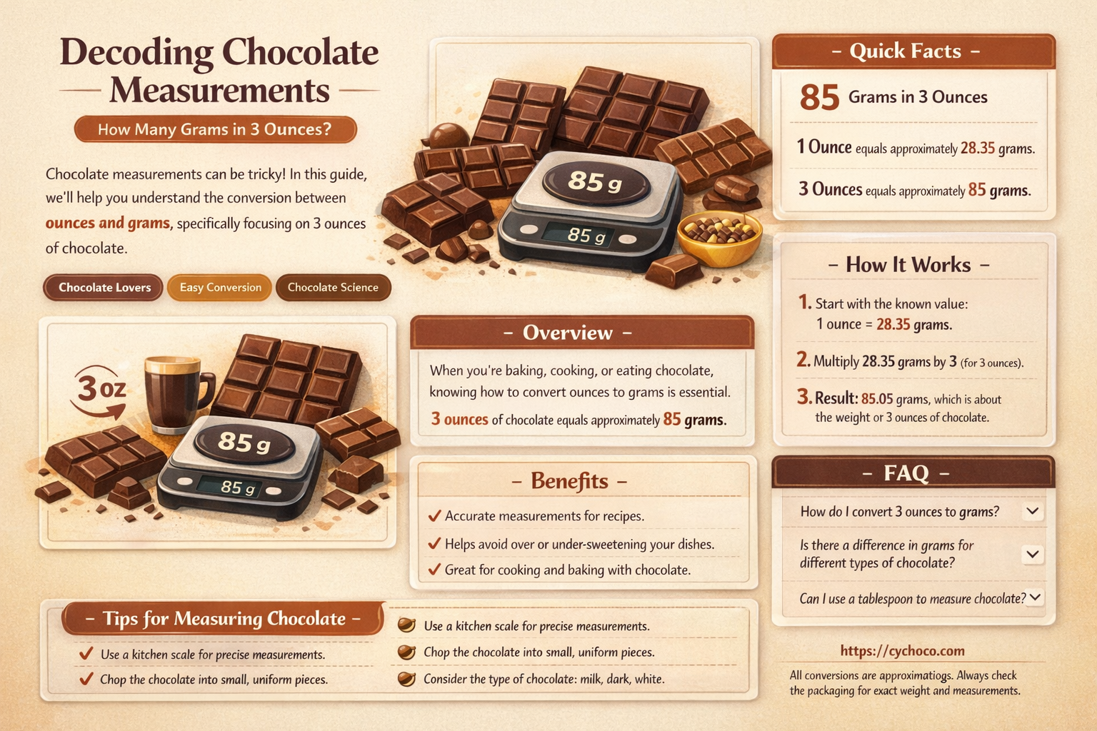 how many grams is 3 oz chocolate