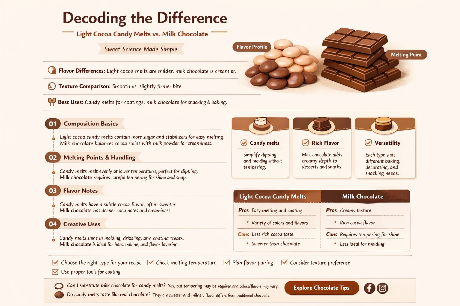 are light cocoa candy melts the same as milk chocolate