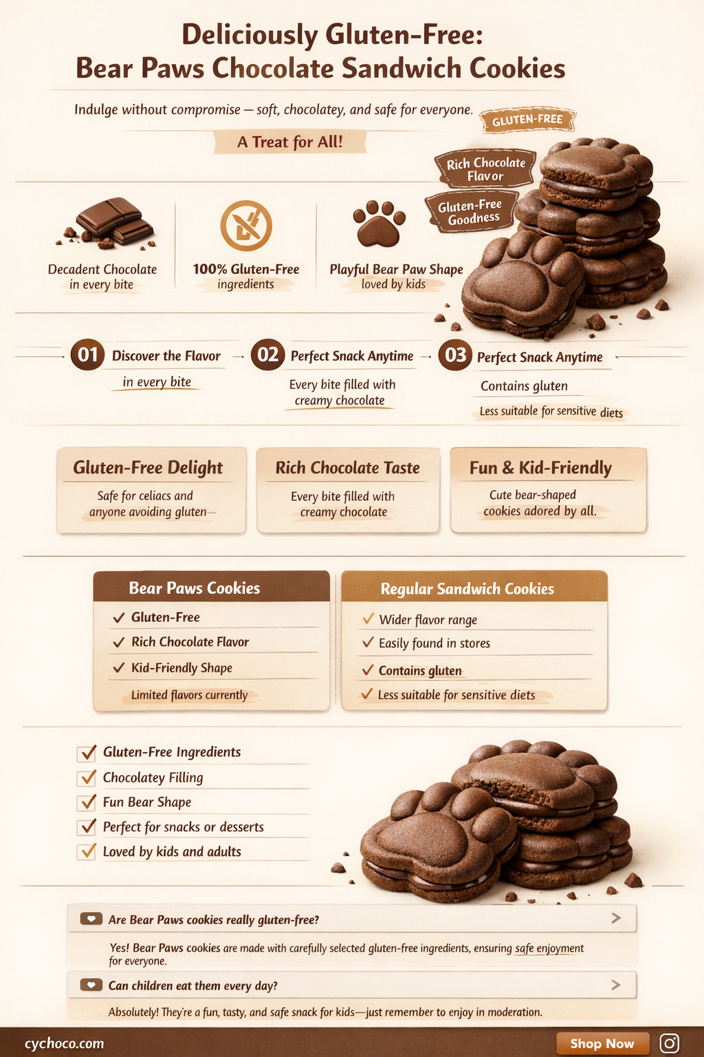 are bear paws chocolate sandwich cookies gluten free