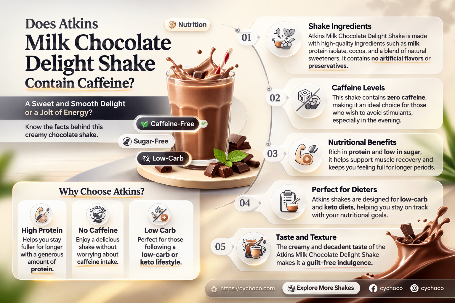 does atkins milk chocolate delight shake have caffeine