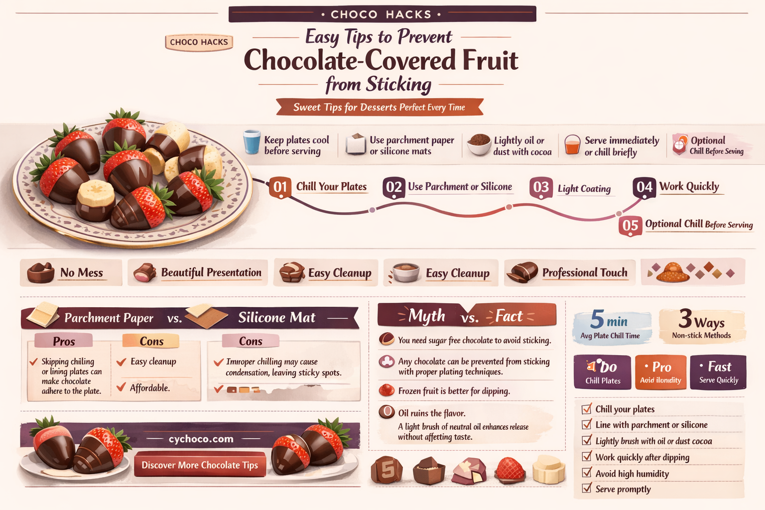 how to keep chocolate covered fruit from sticking to plate