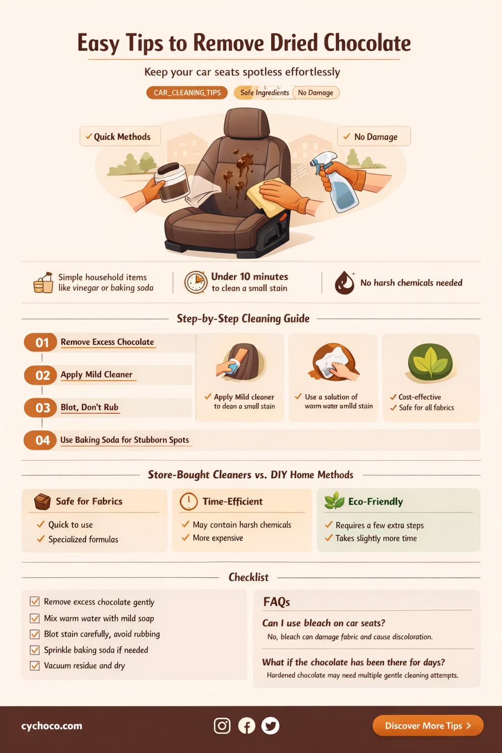 how to get dried chocolate out of car seat