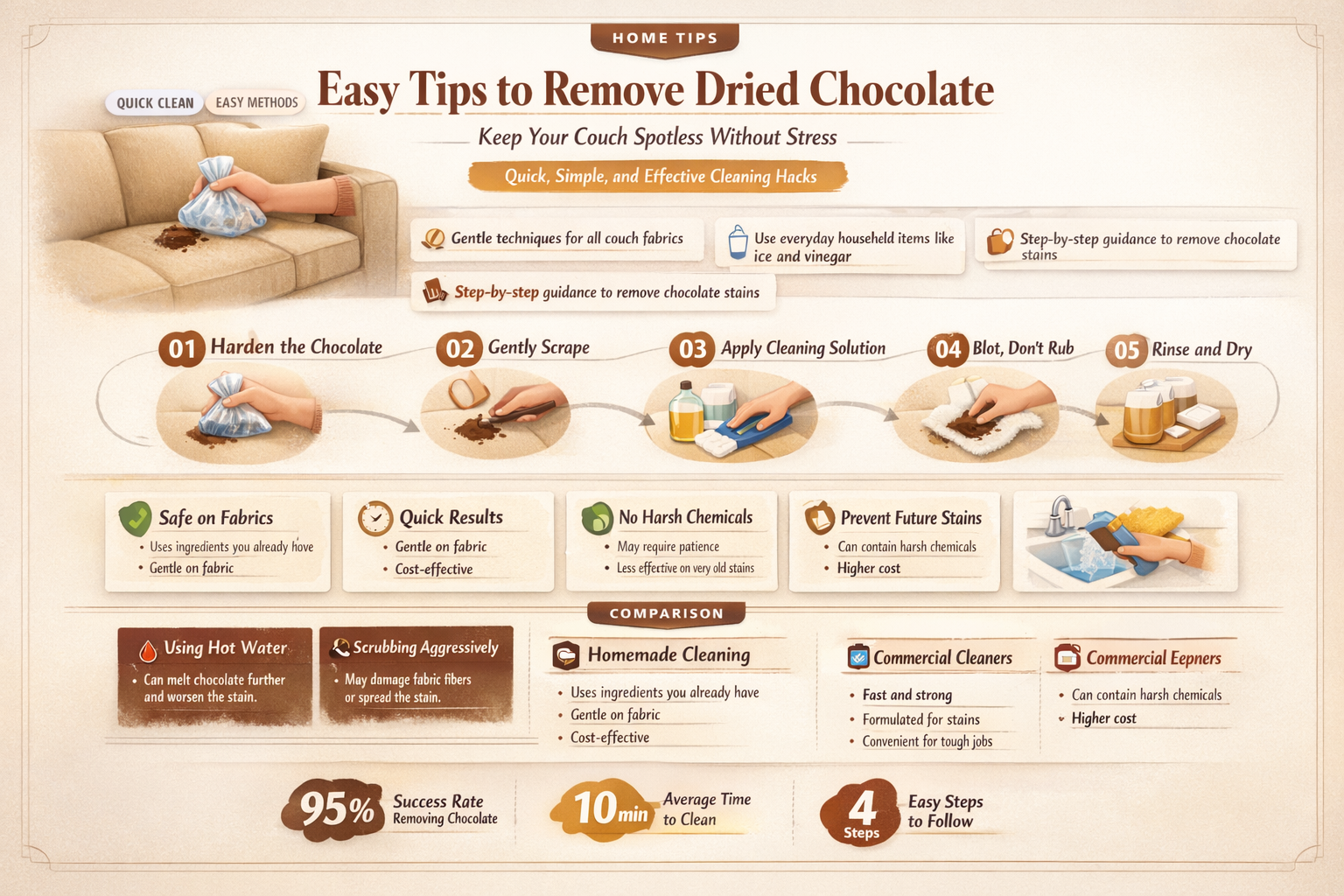 how to get dried chocolate out of couch