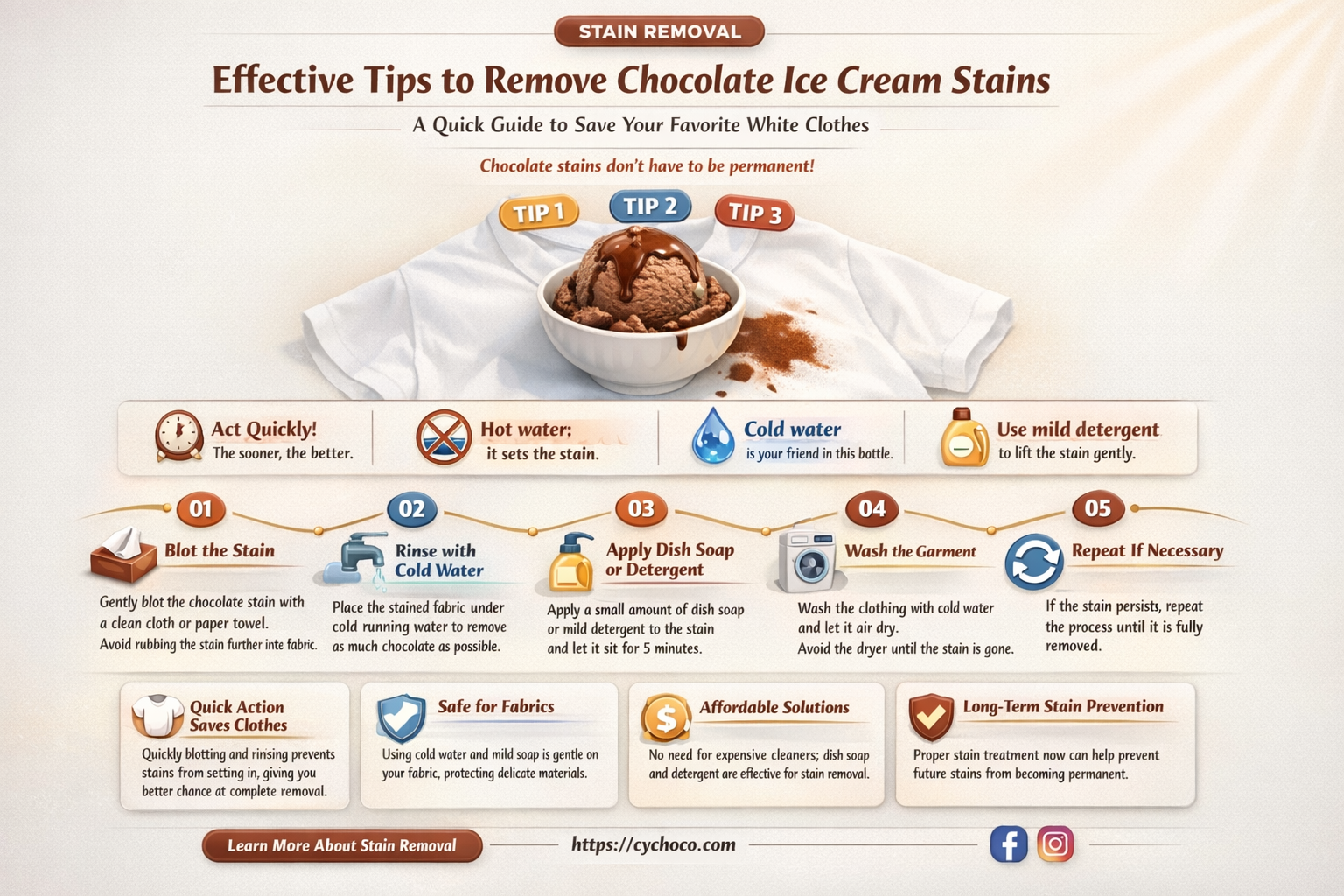 how to get chocolate ice cream out of white clothes