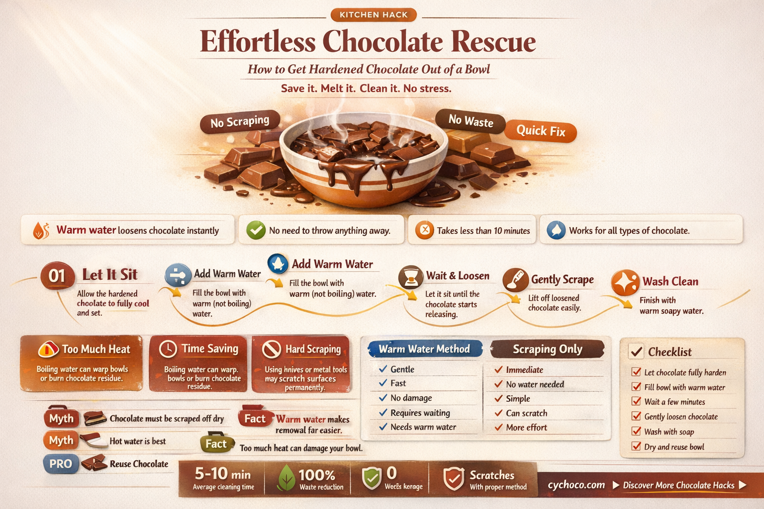 how to get hardened chocolate out of a bowl
