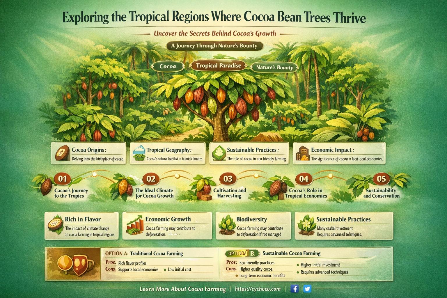 where do cocoa bean trees grow