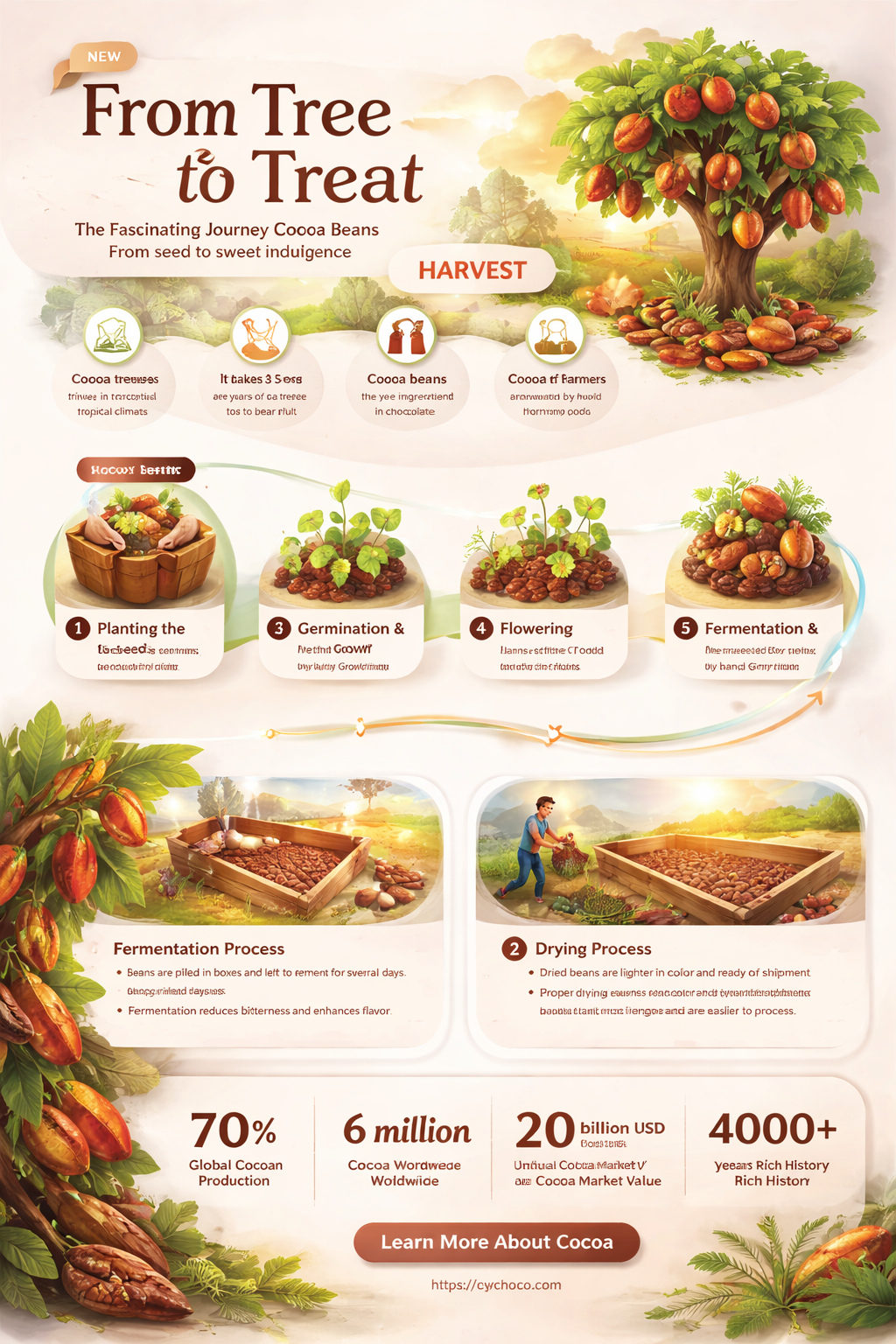 how does cocoa beans grow