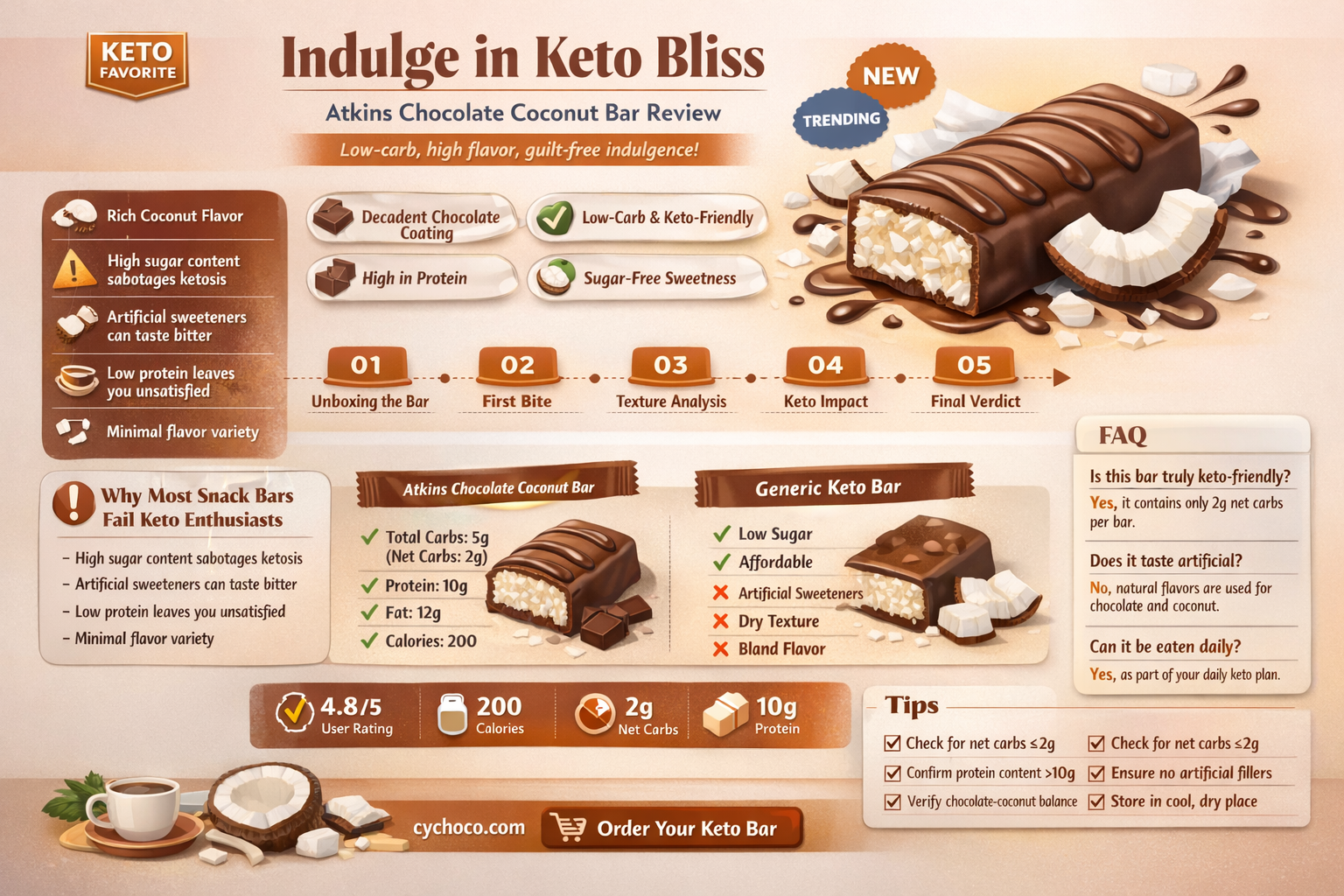 is atkins chocolate coconut bar keto