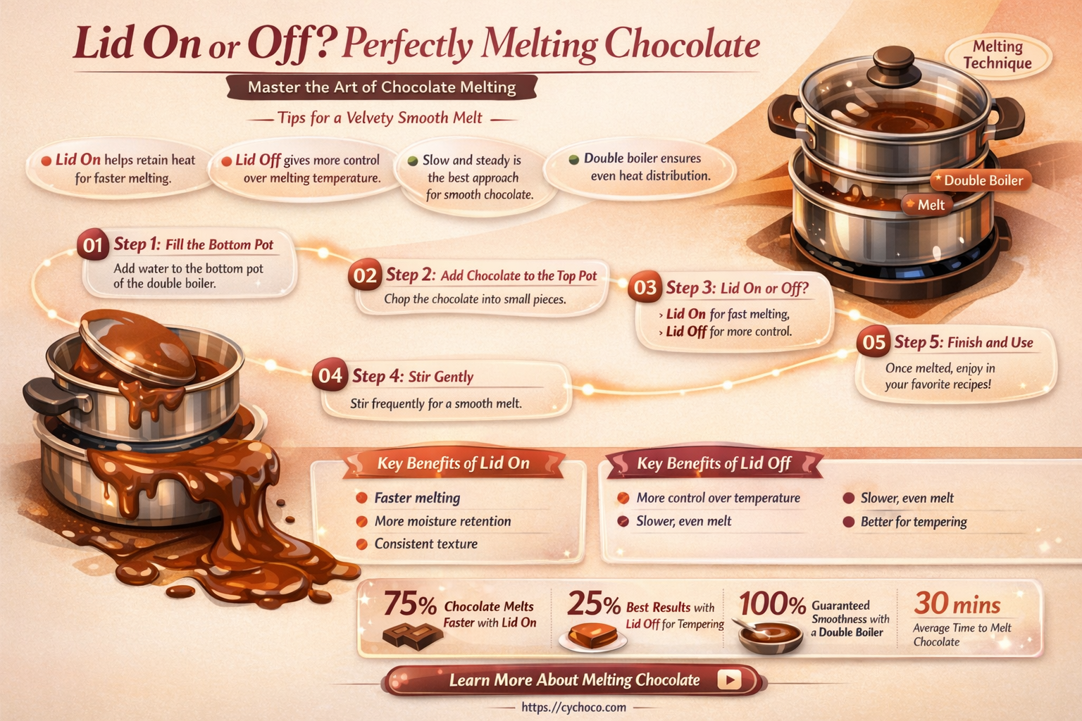 should double boiler have lid on to melt chocolate