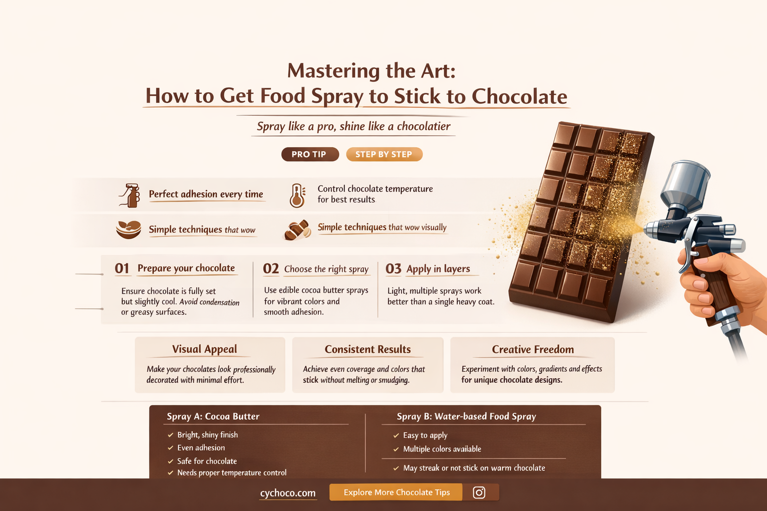 how to get food spray to stick to chocolate