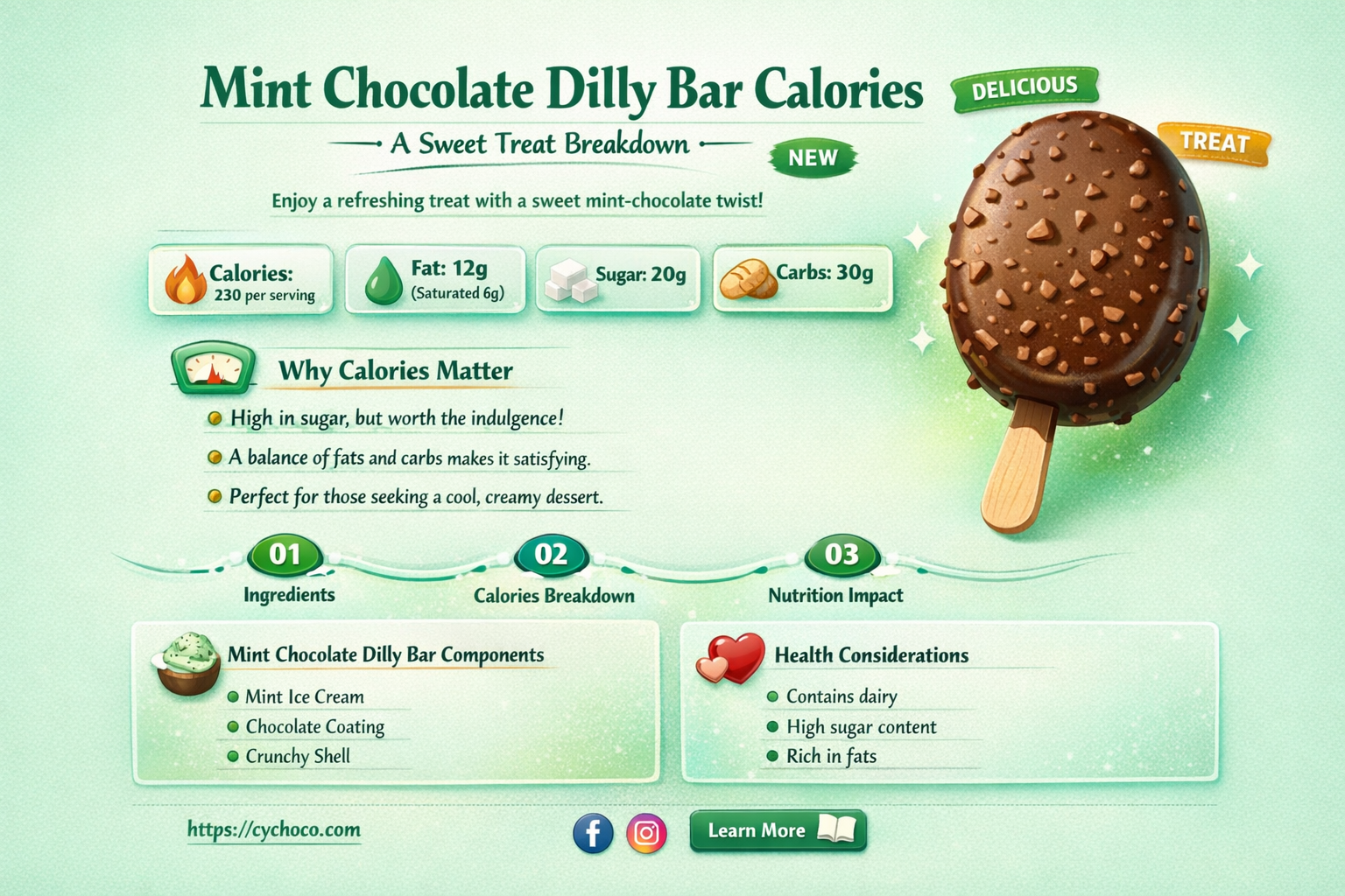 how many calories in a mint chocolate dilly bar