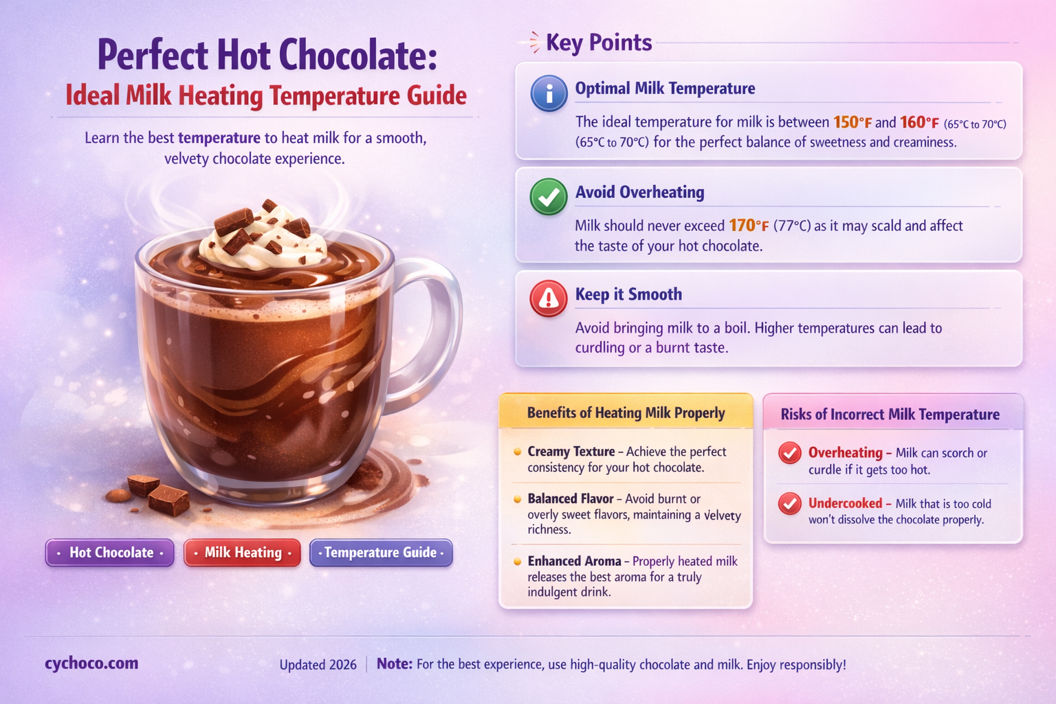 what temperature to heat milk for hot chocolate