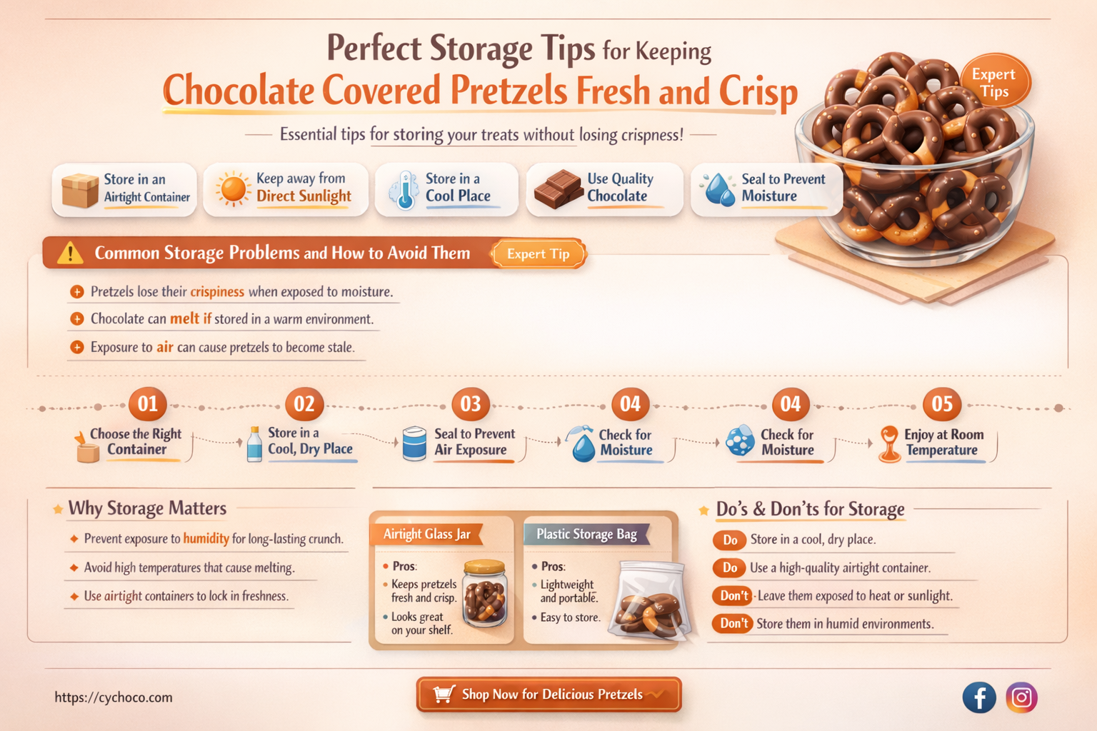 how should i store chocolate covered pretzels