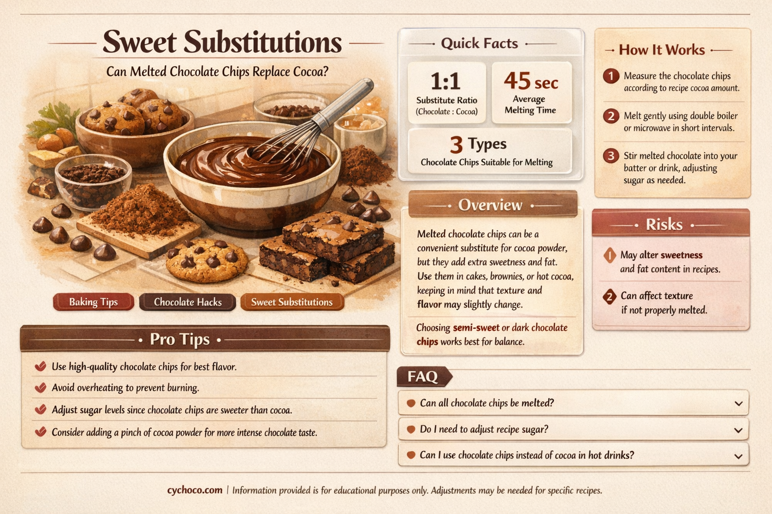can i melt chocolate chips and substitute them for cocoa
