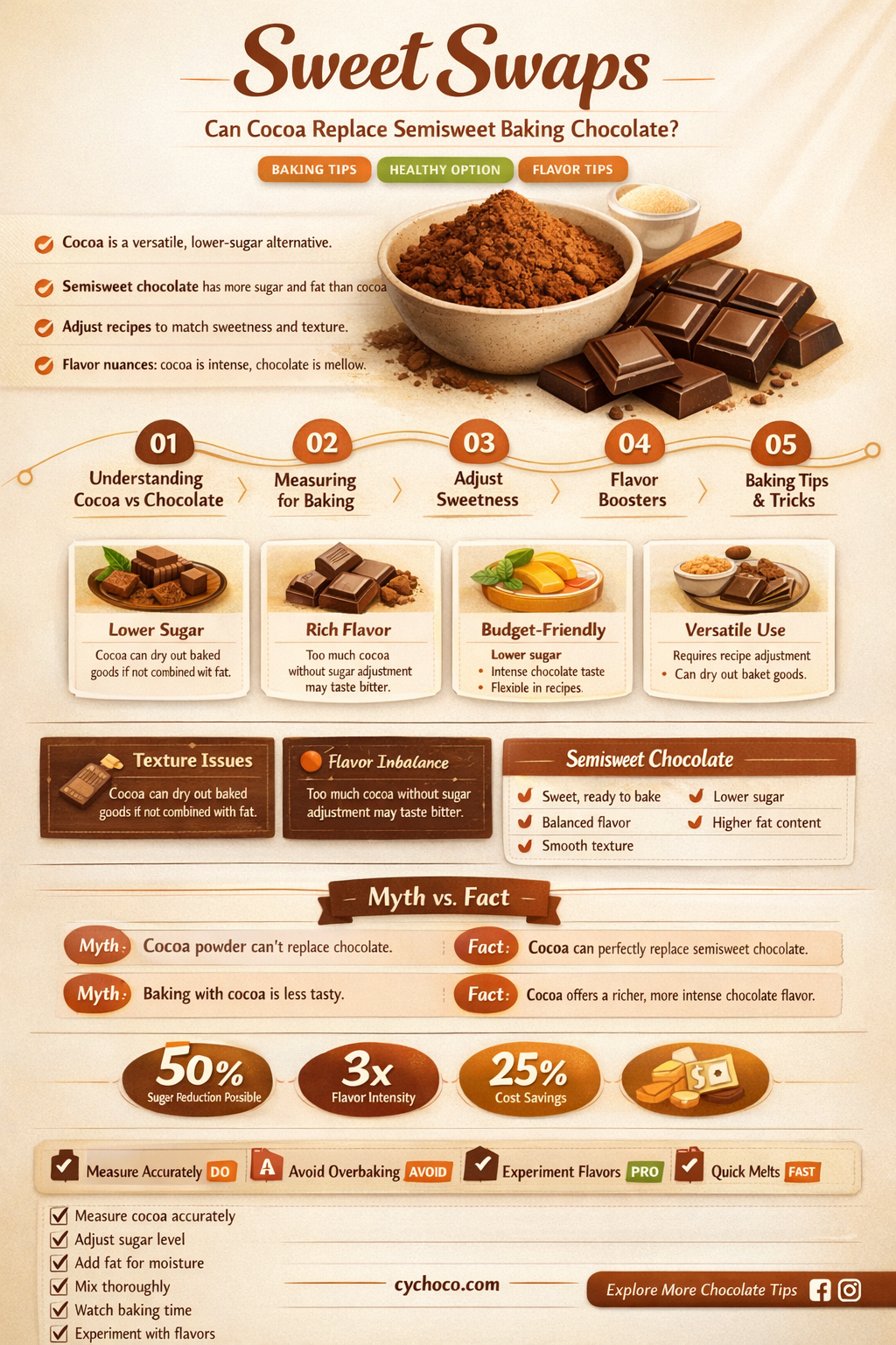 can i substitute cocoa for semisweet baking chocolate