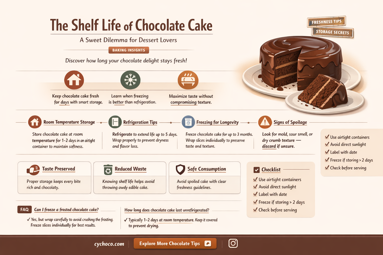 how long does chocolate cake last in the fridge