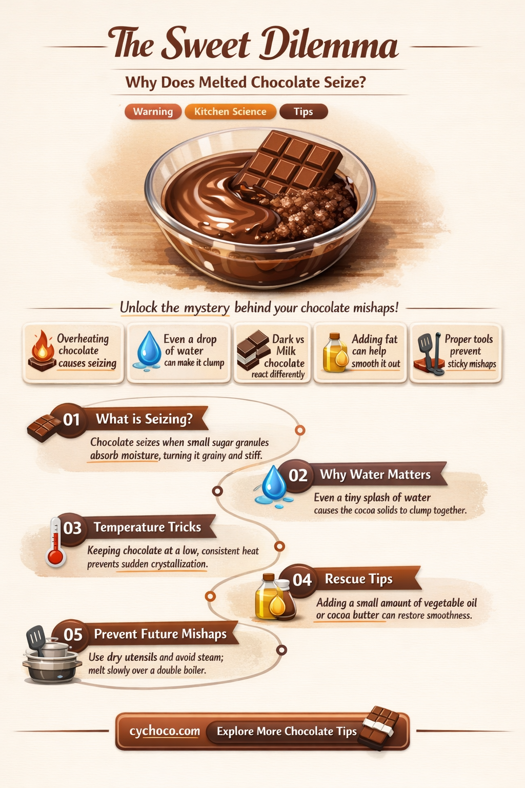what causes melted chocolate to seize
