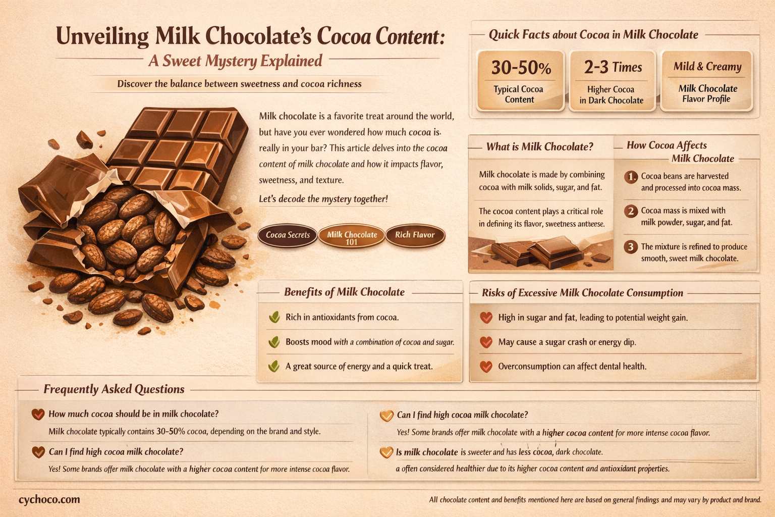 how much cocoa is in milk chocolate