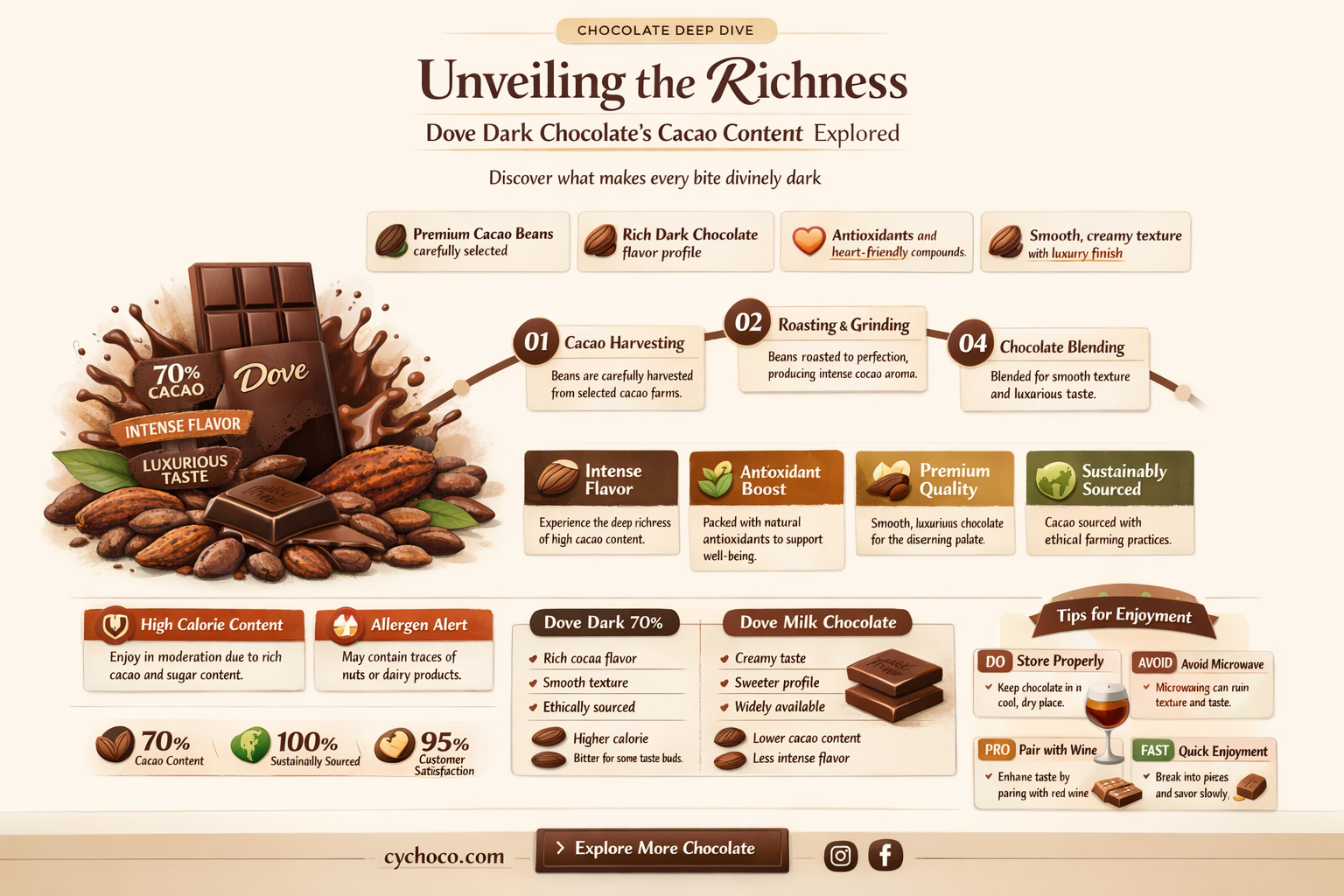 what percent cacao is dove dark chocolate