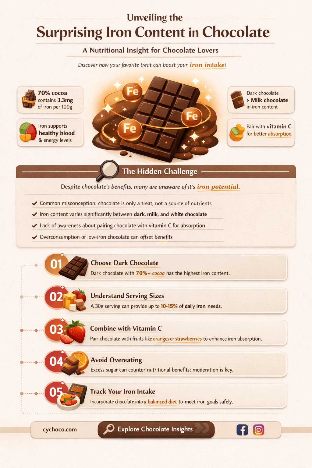 how much iron is in chocolate