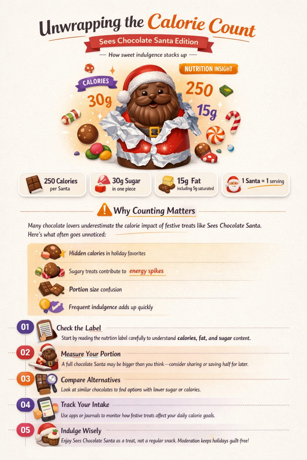 how many calories in a sees chocolate santa