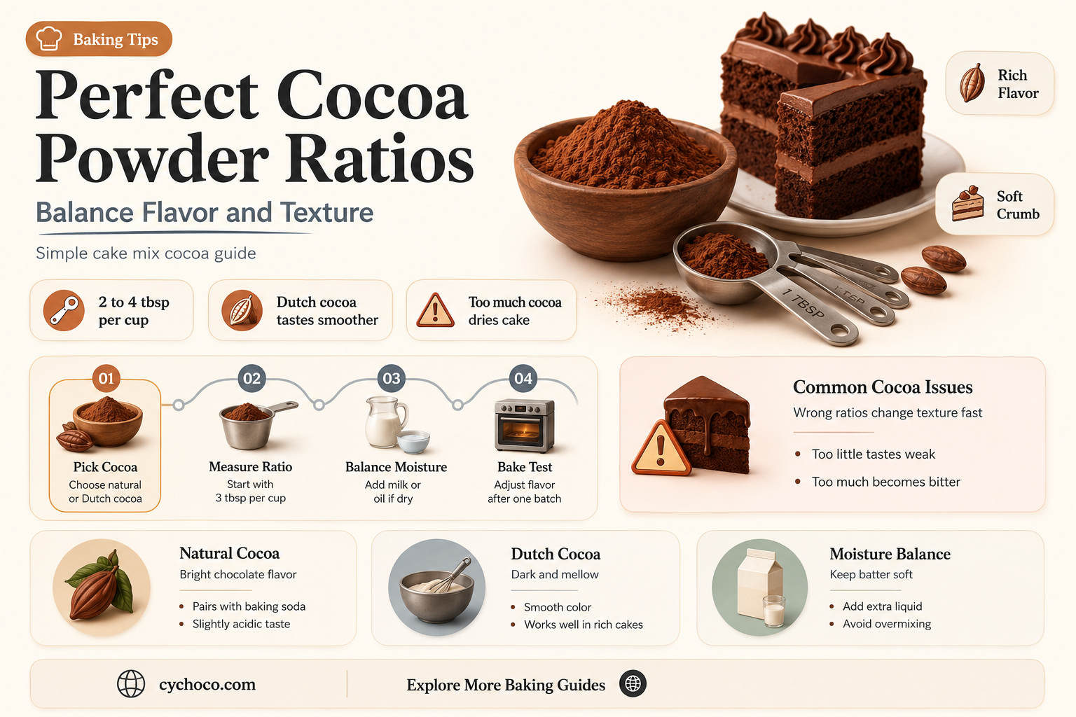how much cocoa powder to add to cake mix