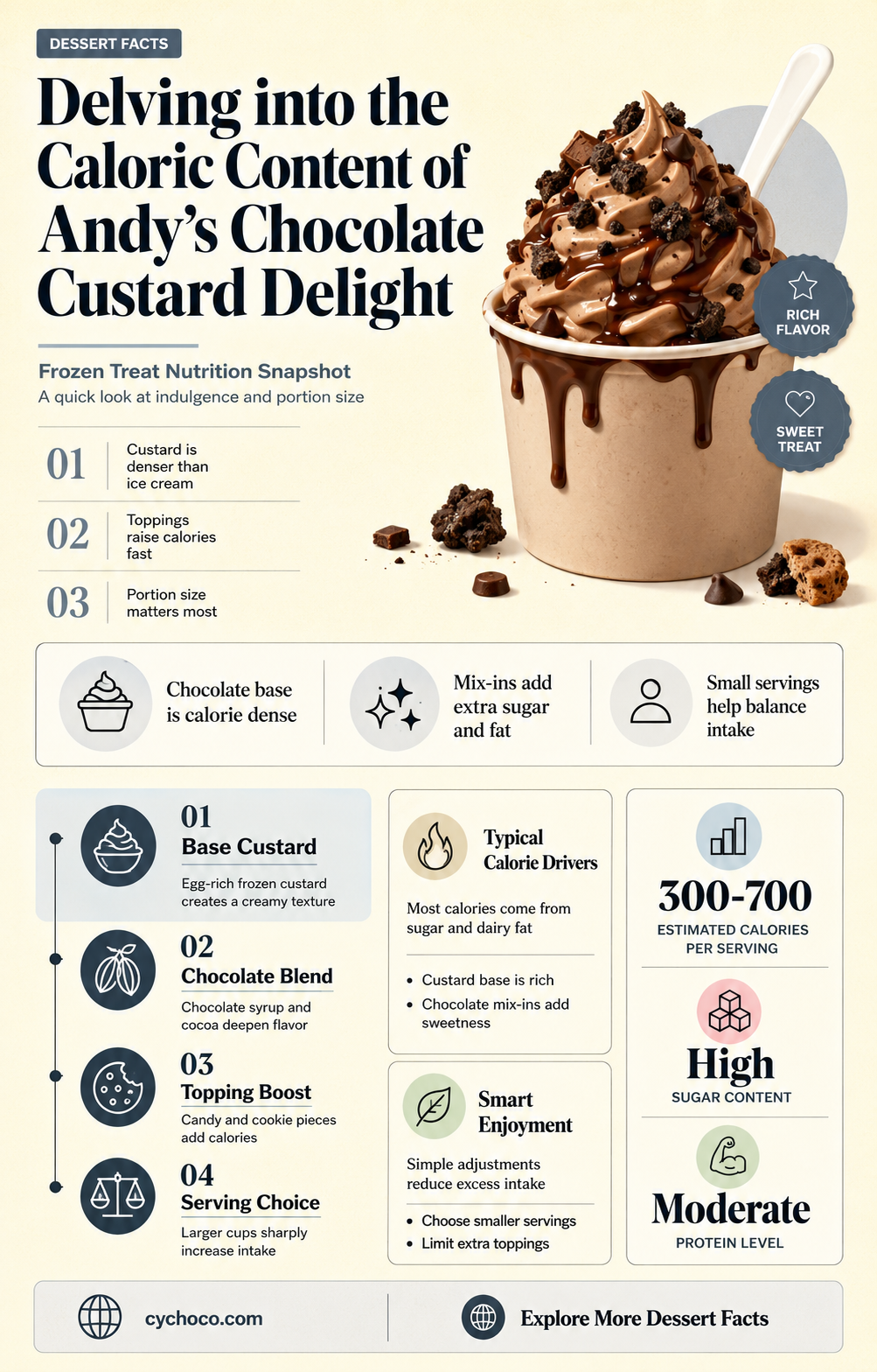 how many calories in a small andys chocolate custard