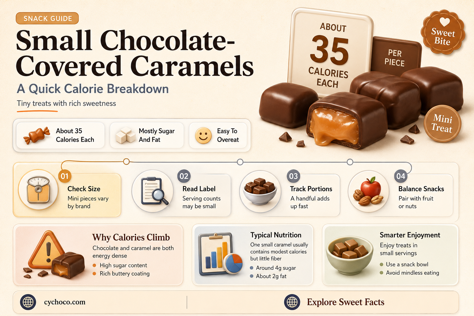 how many calories in a small chocolate covered carmel