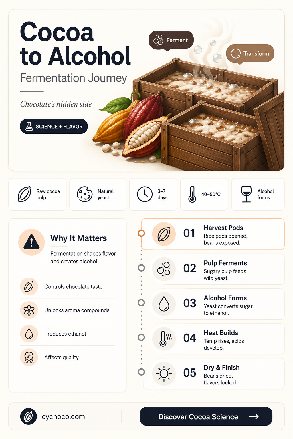 can cocoa beans be fermented into alcohol