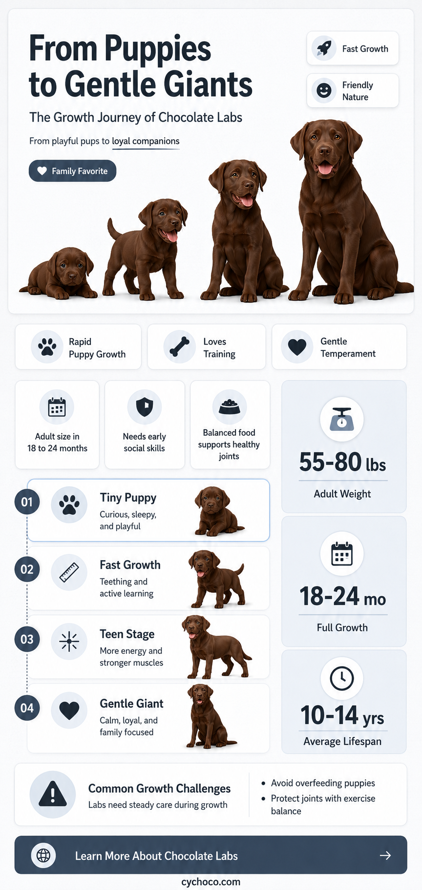 how long do chocolate labs grow