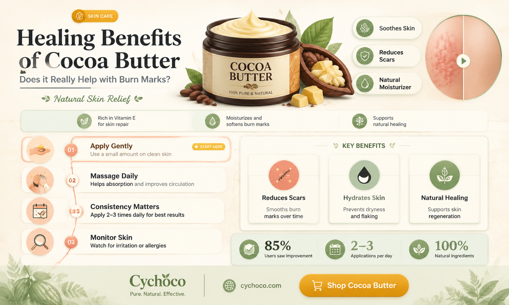does cocoa butter help with burn marks