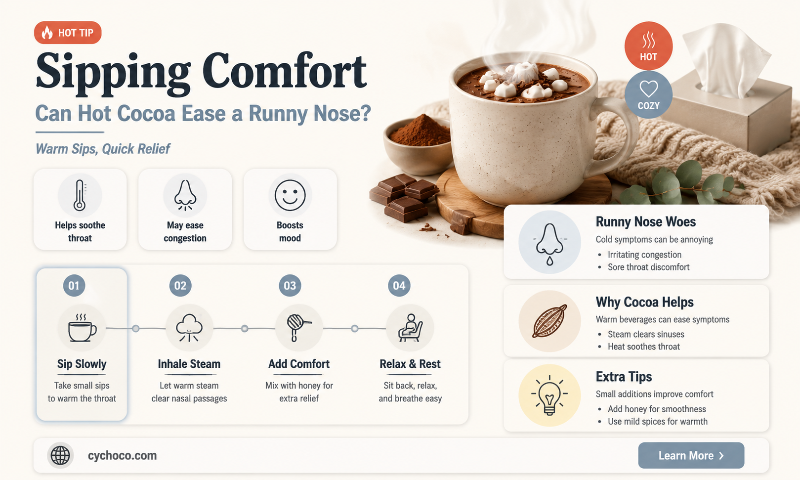 does hot cocoa help a runny nose