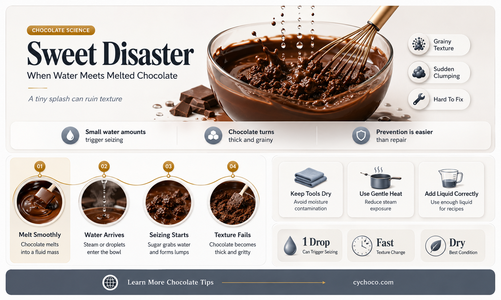 what happens if water gets into melted chocolate
