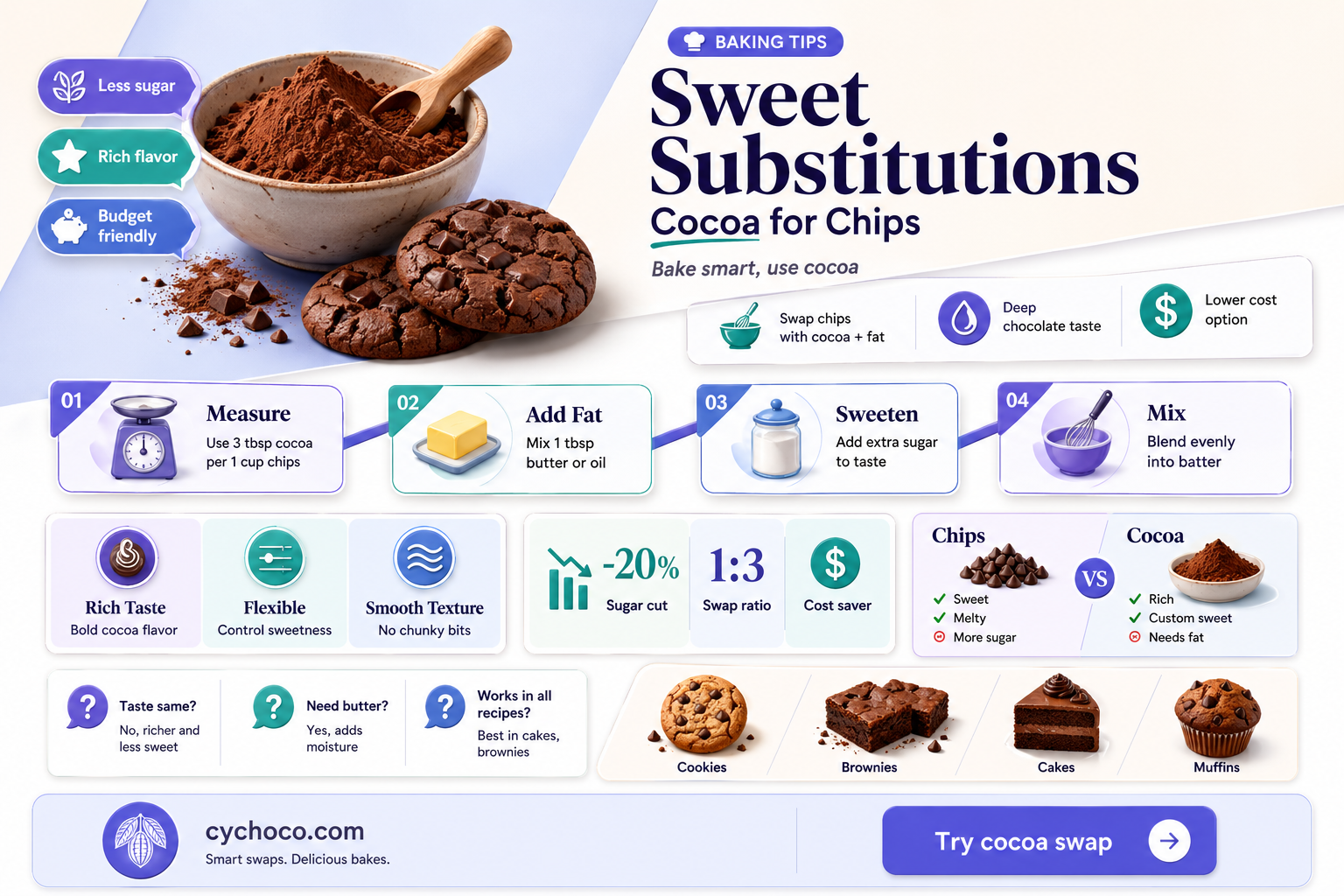 can you replace chocolate chips with baking cocoa
