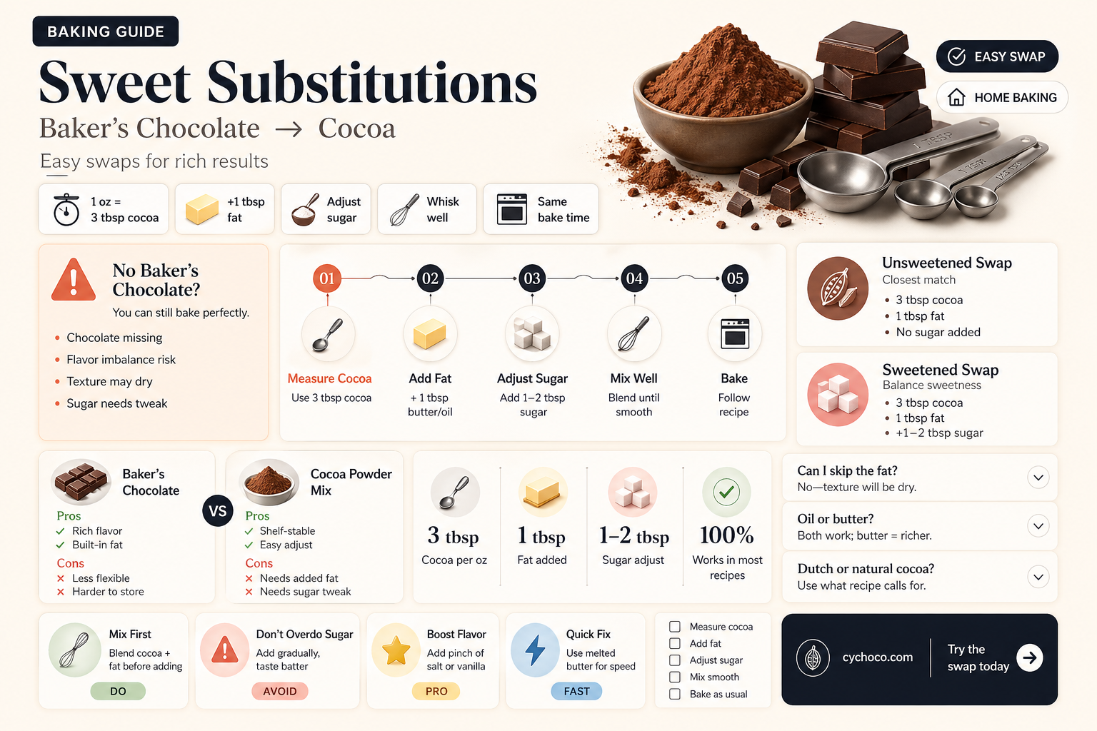 can you swap bakers chocolate with cocoa