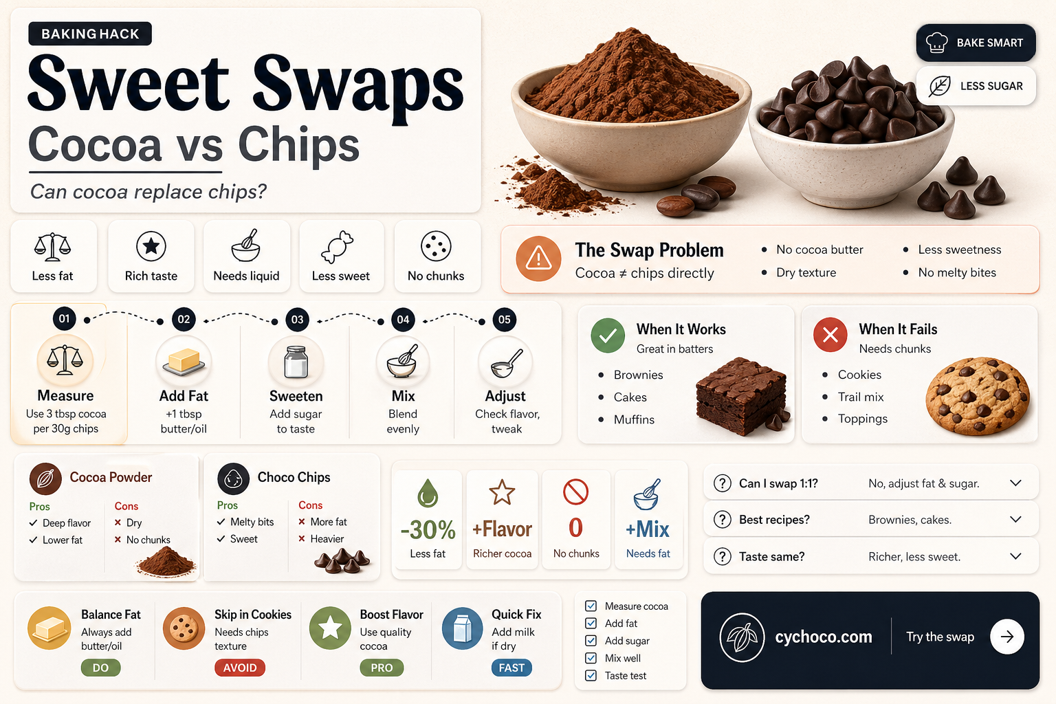 can you sudstitute chocolate cocoa for chocolate chips