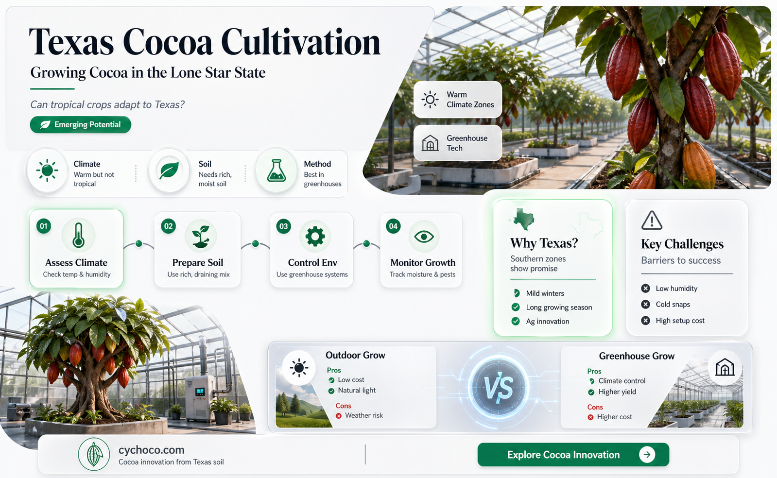 can cocoa beans be grown in texas