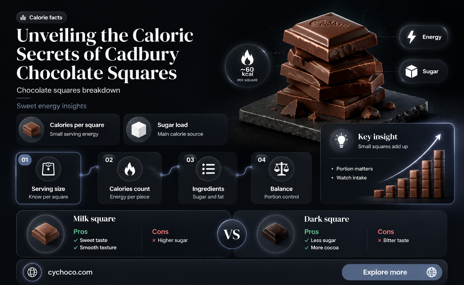 how many calories in a square of cadbury chocolate